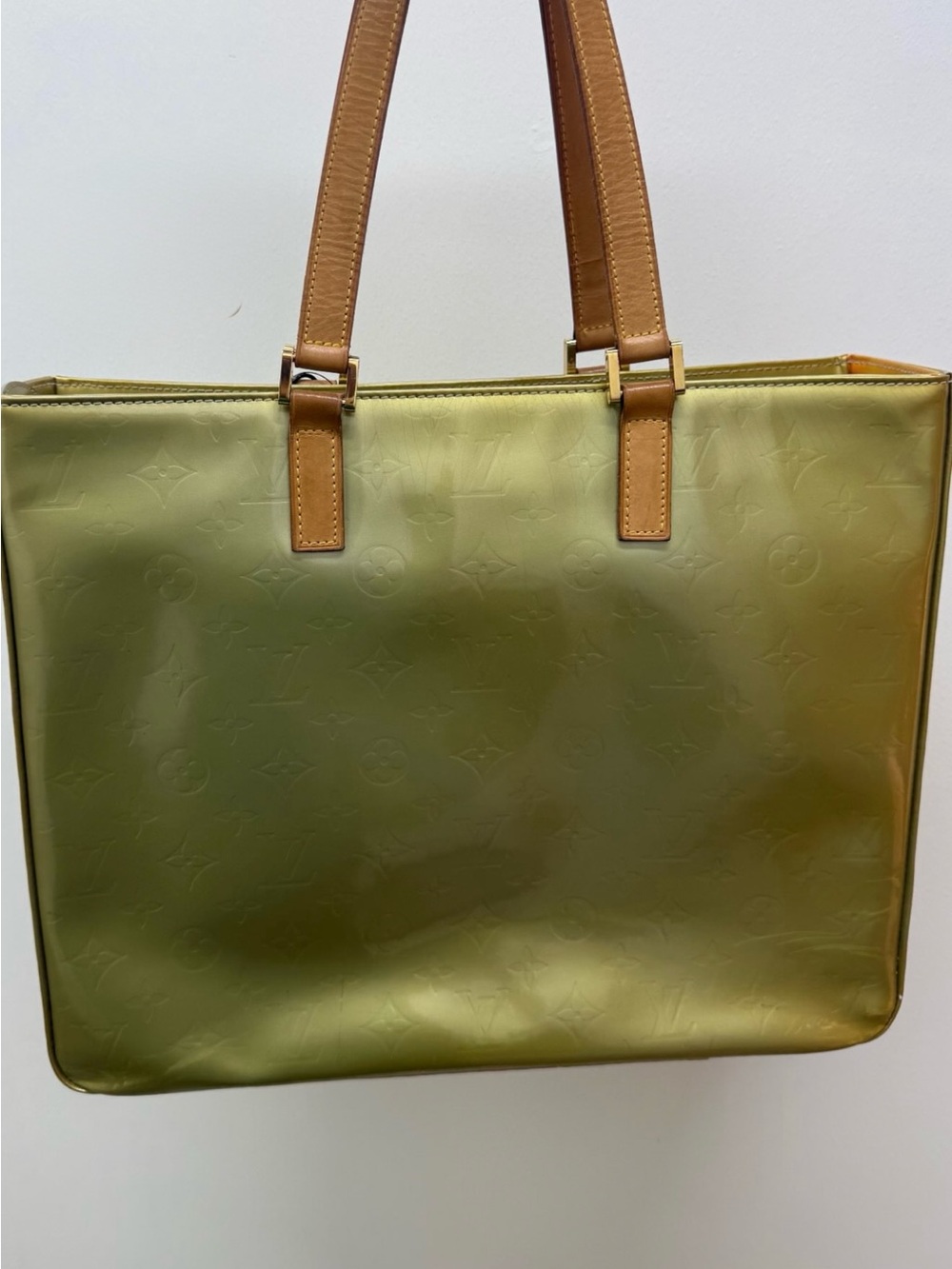 Louis Vuitton Olive Green Monogram Vernis Tote with Tan Handles